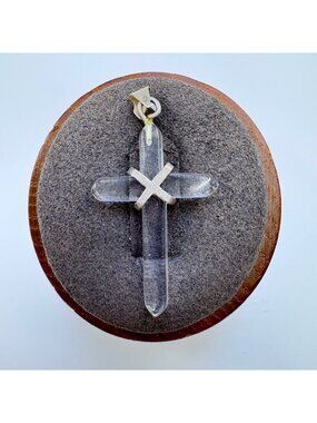Quartz Crystal Cross Design Pendant VTG Sterling Silver 925 Size 1.5" Length